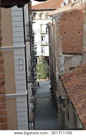 December 26, 2013. Christmas Tree In Torico Square Seen From The Church Of San Pedro Dating In The X