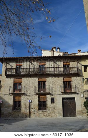 December 27, 2013. Pretty Facade Of A Picturesque Building In Rubielos De Mora, Teruel, Aragon, Spai