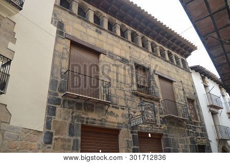 December 27, 2013. Pretty Facade Of A Picturesque Building In Rubielos De Mora, Teruel, Aragon, Spai