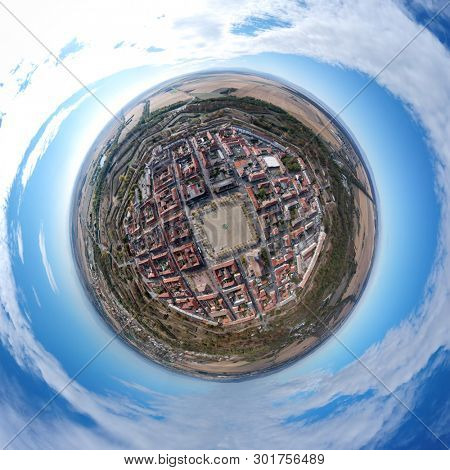 An image of a little planet panorama of Neuf Brisach Alsace France