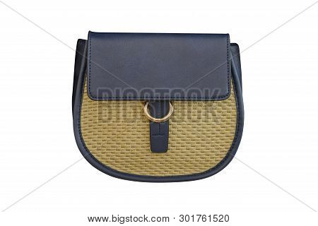 Image Of Black Leather Wicker Women Bag Isolated On White Background