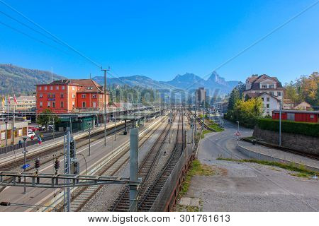 Lucerne, Switzerland - Oct 18, 2018: The Arth-rigi-bahn Is Standard-gauge Rack Railway Connecting, S