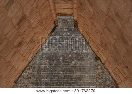 View Of The Scale Of A Mayan Temple, Of The Ek Balam Archaeological Area, On The Yucatan Peninsula