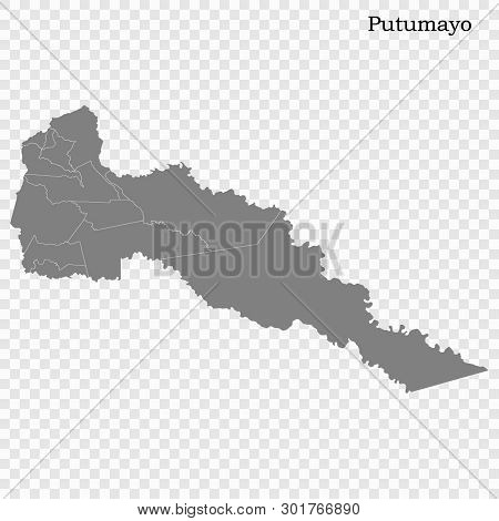 High Quality Map Of Putumayo Is A State Of Colombia, With Borders Of The Districts