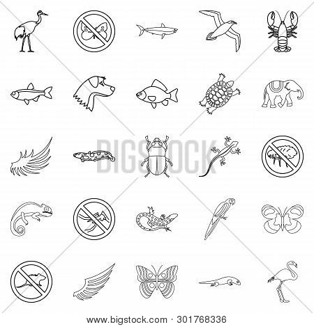 Coastal Fauna Icons Set. Outline Set Of 25 Coastal Fauna Icons For Web Isolated On White Background