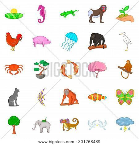 Wild Animal Icons Set. Cartoon Set Of 25 Wild Animal Icons For Web Isolated On White Background