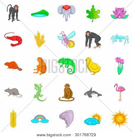 Exotic Beast Icons Set. Cartoon Set Of 25 Exotic Beast Icons For Web Isolated On White Background