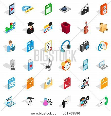 Modern Post Office Icons Set. Isometric Set Of 36 Modern Post Office Icons For Web Isolated On White
