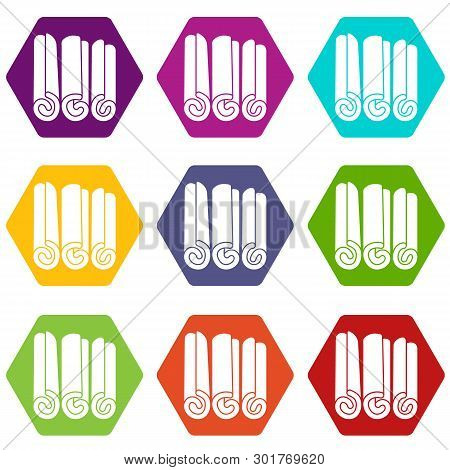 Cinnamon Sticks Icon Set Many Color Hexahedron Isolated On White Illustration