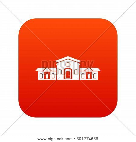 Railway Station Building Icon Digital Red For Any Design Isolated On White Illustration