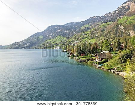 View Of The Vitznau Settlement On The Shore Of Lake Lucerne Or Vierwaldstaetersee - Canton Of Lucern