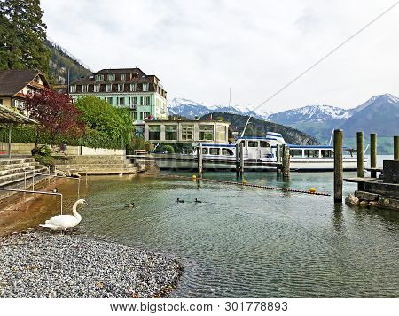View Of The Vitznau Settlement On The Shore Of Lake Lucerne Or Vierwaldstaetersee - Canton Of Lucern