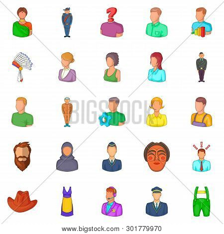 Man Icons Set. Cartoon Set Of 25 Man Icons For Web Isolated On White Background