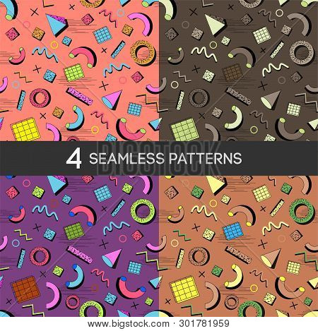Memphis Seamless Pattern 80s-90s Styles. Trendy Memphis Style. Colorful Geometric Seamless Pattern D