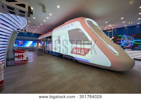 Moscow, Russia - May 16, 2019: Interiors Of The Exhibition Of The Moscow Railway System, Moscow Cent