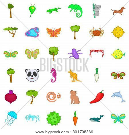 Bio Environment Icons Set. Cartoon Set Of 36 Bio Environment Icons For Web Isolated On White Backgro