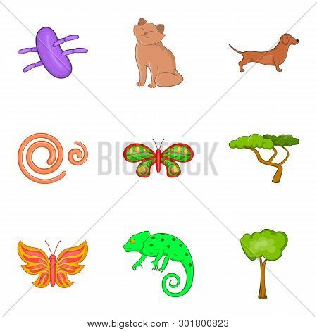 Bio World Icons Set. Cartoon Set Of 9 Bio World Icons For Web Isolated On White Background