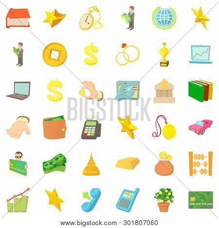 Lucre Icons Set. Cartoon Set Of 36 Lucre Icons For Web Isolated On White Background