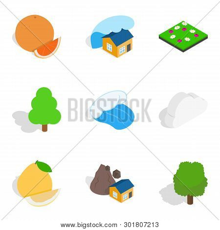 Necessarily Icons Set. Isometric Set Of 9 Necessarily Icons For Web Isolated On White Background