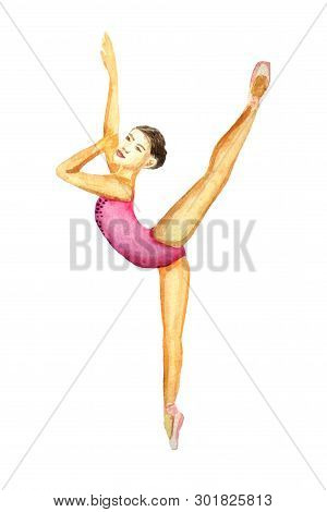 Ballerina Dancing Girl Watercolor Painting Illustration Isolated On White Background