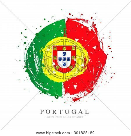 Portuguese Flag In The Form Of A Large Circle. Vector Illustration On White Background. Brush Stroke