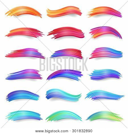 Gradient Of Colorful Smears, Red To Orange, Purple, Blue, Green Brush Strokes, Acrylic Paint Daub Or