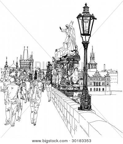 Charles bridge, Prague, Tschechische Republik. Bitmap zu kopieren mein Vektor Zeichnung