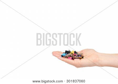 Hand With Color Paper Cilp, Office Accessory, Fastener For Notes