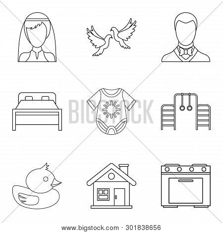 Parentage Icons Set. Outline Set Of 9 Parentage Icons For Web Isolated On White Background