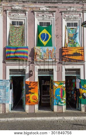 Salvador, Brazil - 3 February 2019: Colonial Architecture Of Pelourinho On Salvador Bahia In Brazil
