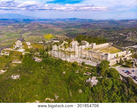 Lombardy Castle In Enna Sicily, Italy. Aerial Photo.