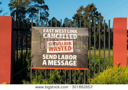 Melbourne, Australia - May 18, 2019: Liberal Party Posters At The Polling Place At Mallauna College 