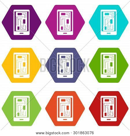Phone Innards Icon Set Many Color Hexahedron Isolated On White Illustration