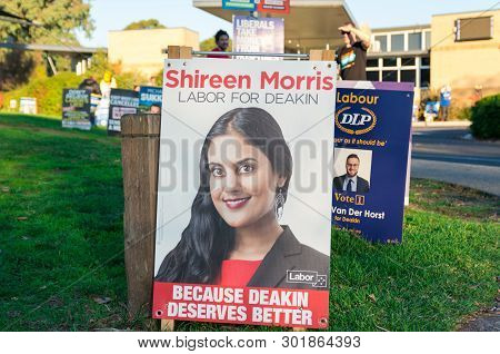 Melbourne, Australia - May 18, 2019: Posters Of Australian Labor Party Candidate Shireen Morris In T