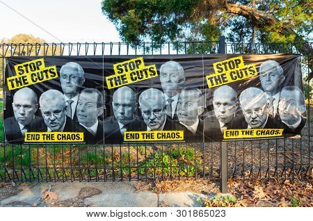 Melbourne, Australia - May 18, 2019: Australian Labor Party Posters Outside Mallauna College In The 