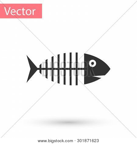 Grey Fish Skeleton Icon Isolated On White Background. Fish Bone Sign. Vector Illustration