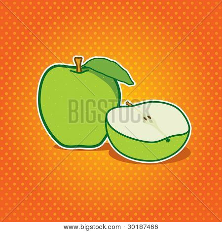 Maçã verde fresca no fundo pontilhado.