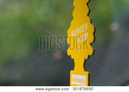 Miercurea Ciuc, Romania- 19 May 2019: Hanging Wunder Baum Air Freshener Close Up Shot.