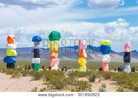 Las Vegas, Nevada, Usa - 12 May, 2019: Seven Magic Mountains Art Installation Near Las Vegas City. P
