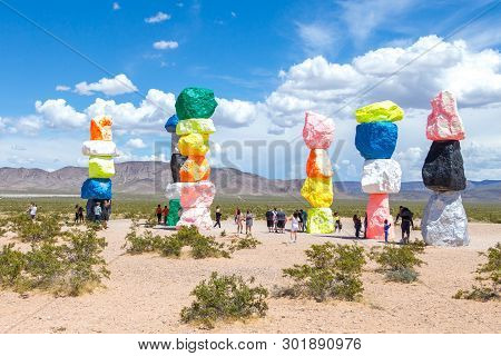 Las Vegas, Nevada, Usa - 12 May, 2019: Seven Magic Mountains Art Installation Near Las Vegas City. P