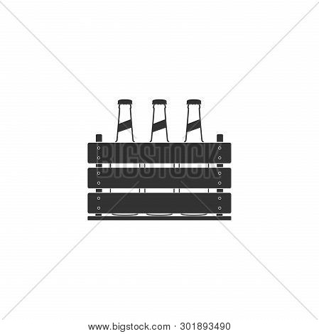 Pack Of Beer Bottles Icon Isolated. Wooden Box And Beer Bottles. Case Crate Beer Box Sign. Flat Desi