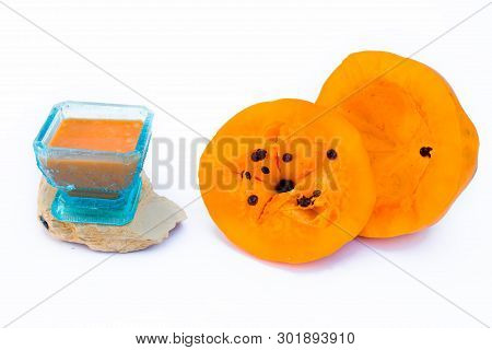 Papaya Face Pack Isolated On White I.e. Papaya Pulp Well Mixed With Multani Mitti Or Fuller's Earth 