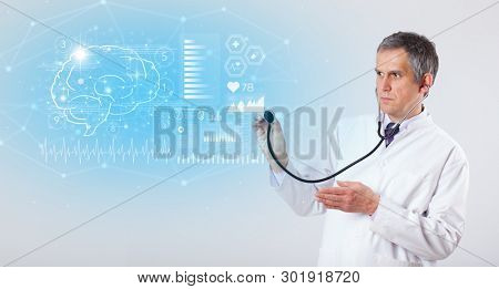 Middle aged neurologist showing the test result 