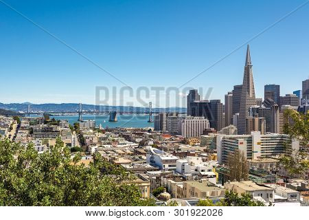 San Francisco Downtown From Ina Coolbrith Park. Russian Hill District, San Francisco, California, Us
