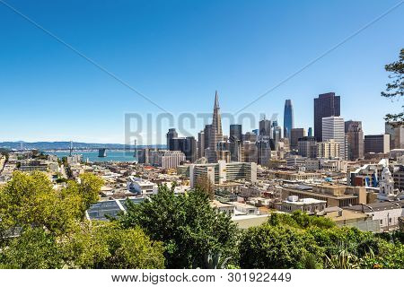 San Francisco Downtown From Ina Coolbrith Park. Russian Hill District, San Francisco, California, Us