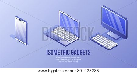 Isometric Design Digital Concept Set Of Different Gadgets For Mobile App, Internet Page, Banner.isom