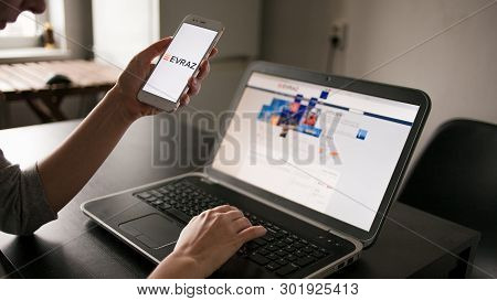 Saint Petersburg, Russia - May 14, 2019: User Of The Site And Application. Website And Logo Of The R