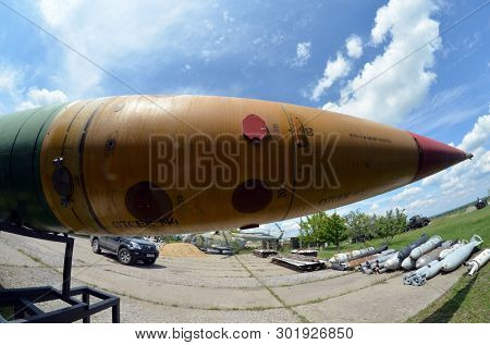 Soviet Strategic Nuclear Forces Museum. Antiballistic missile 52T6 . Element A-135 system attiballistic defense (tested at Saryshagan,Kazakhstan< Balkhash Lake bank). POBUGSKOE, UKRAINE - May 14, 2019