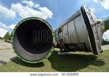 Soviet Strategic Nuclear Forces Museum. Antiballistic missile 52T6 . Element A-135 system attiballistic defense (tested at Saryshagan,Kazakhstan< Balkhash Lake bank). POBUGSKOE, UKRAINE - May 14, 2019