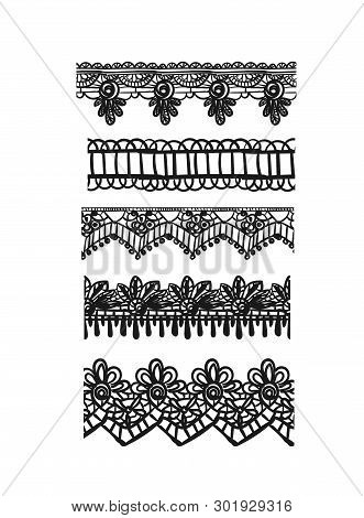 Drawn Pattern Lace Set Sketch Vector Shabby Chic Elements
